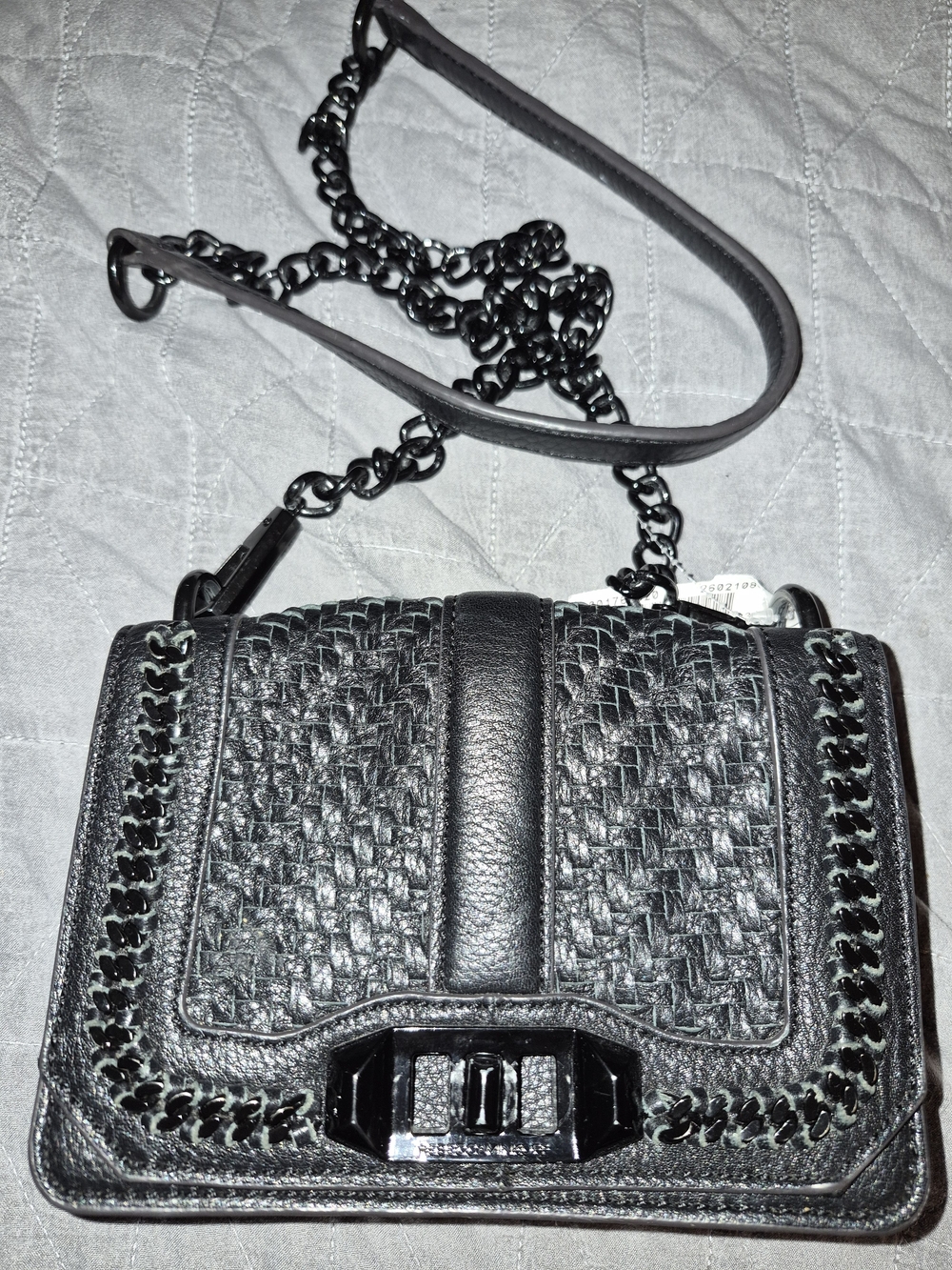 Rebecca Minkoff Black Woven Leather Crossbody with Chain Strap